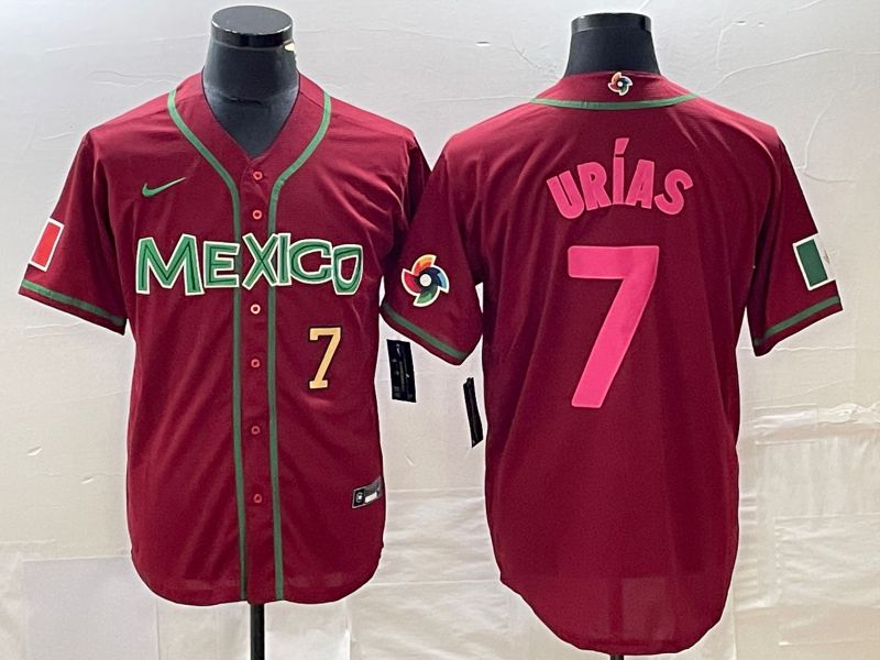 Men 2023 World Cub Mexico #7 Urias Red pink Nike MLB Jersey7->more jerseys->MLB Jersey